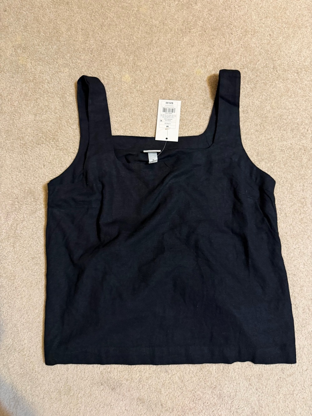 NWT Classic Black Square-Neck Linen Tank Top - Women